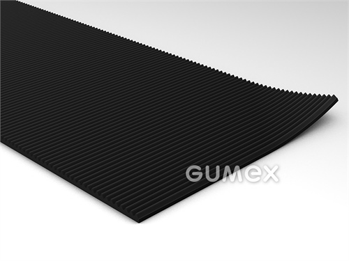 Gumová podlahovina s dezénom S 3, hrúbka 3mm, šíře 1200mm, 65°ShA, SBR, dezén pozdĺžne ryhovaný, -20°C/+60°C, čierna